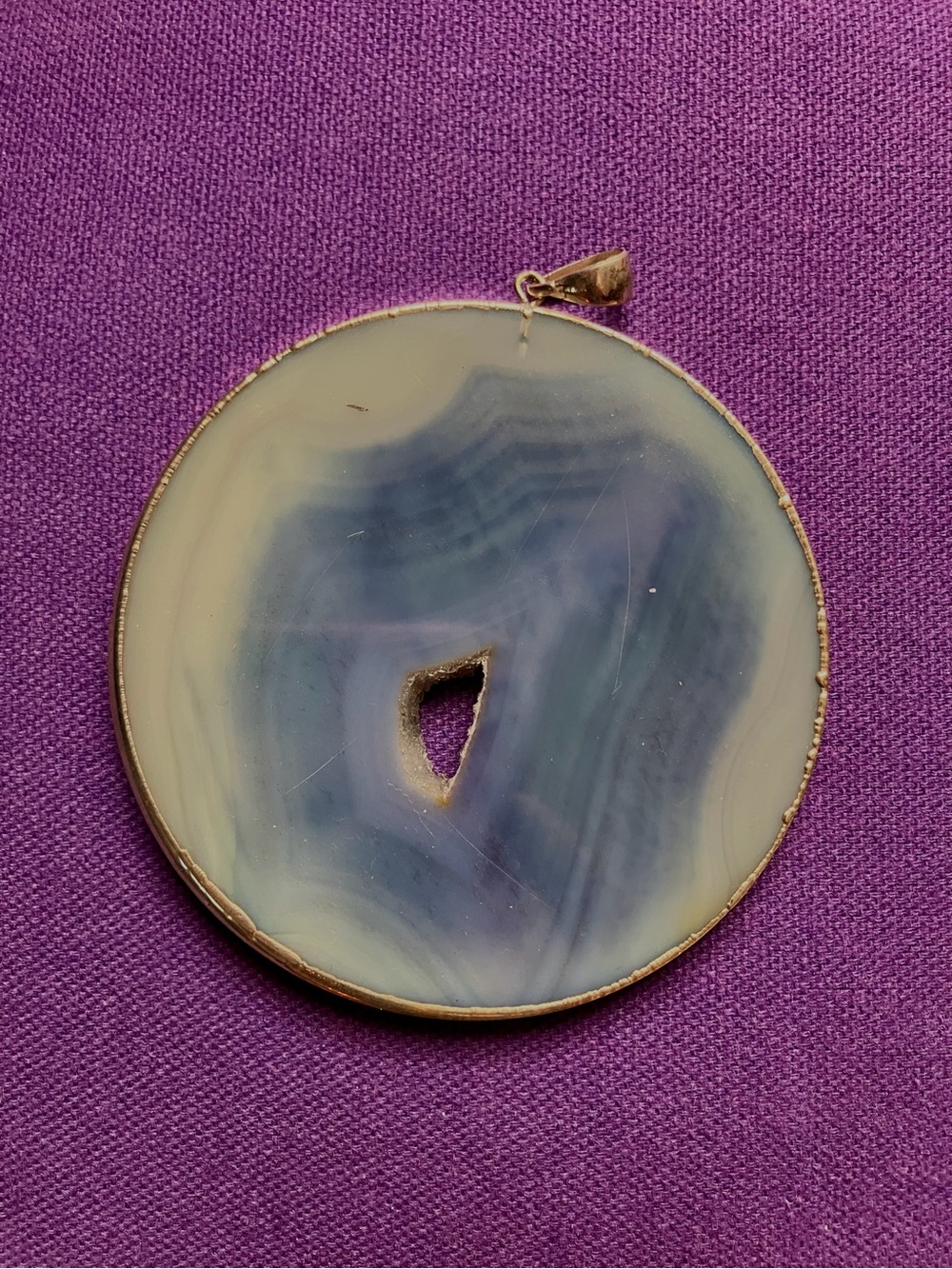 Gold-Edged Blue Agate Slice Pendant Necklace